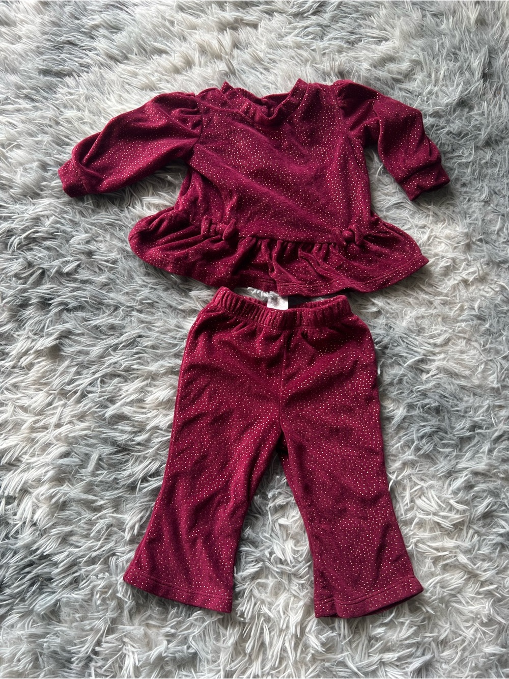 Little Lass Burgundy Velvet Two-Piece Set with Sparkle Dots